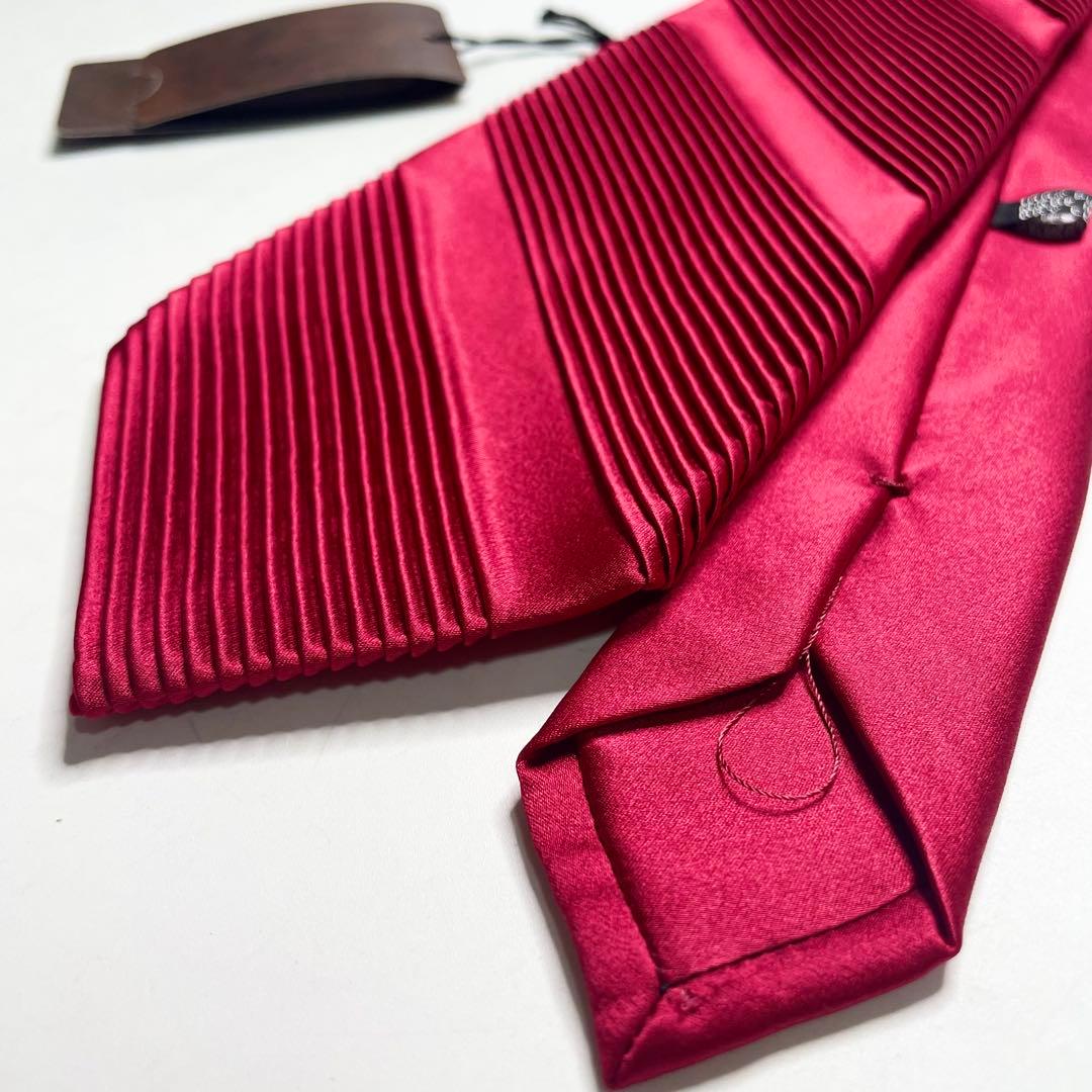 ステファノリッチ プリーツネクタイ ロイヤルレッド シルク ソリッド 未使用