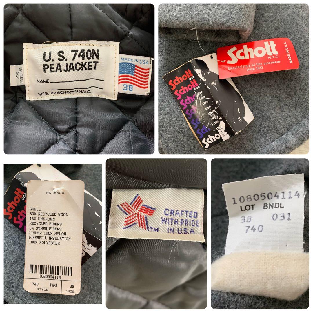 未使用/タグ付■SCHOTT ピーコート 740 ライトグレー 38