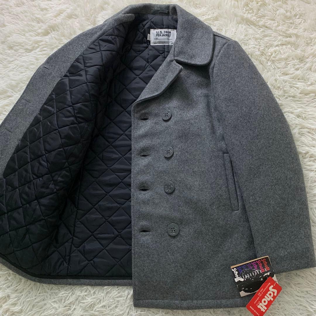 未使用/タグ付■SCHOTT ピーコート 740 ライトグレー 38