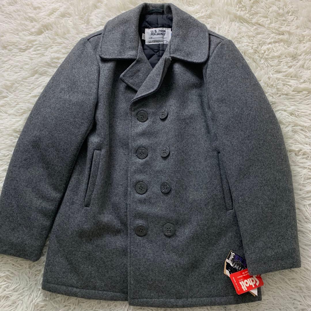 未使用/タグ付■SCHOTT ピーコート 740 ライトグレー 38