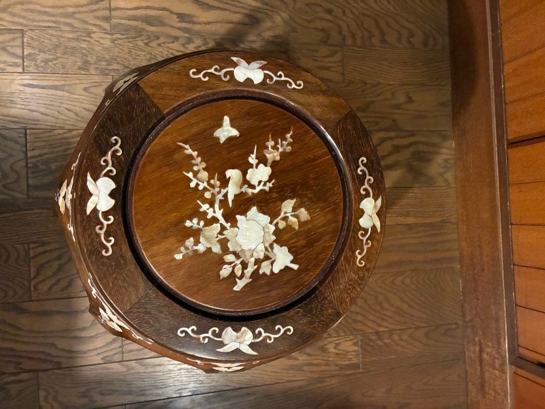 花梨 無垢 螺鈿細工 丸椅子 スツール 腰掛け 中国美術 工芸品