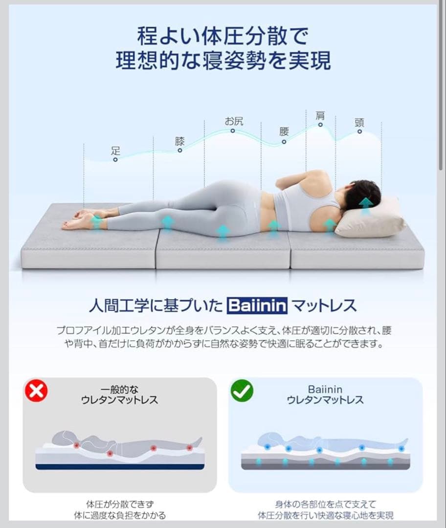 マットレス　セミダブル 折り畳みマットレス 高反発 三つ折り