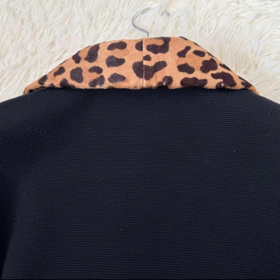フォクシー レオパード付け襟 ニットカーディガン 38 ウール 毛皮 ブラック