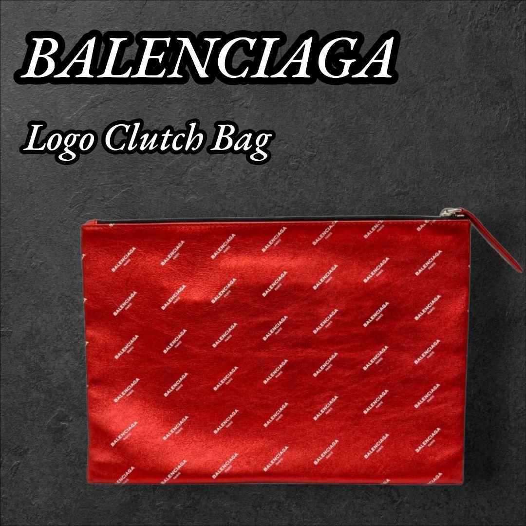 最終価格！BALENCIAGAバレンシアガ ロゴクラッチバッグ パーティーレッド