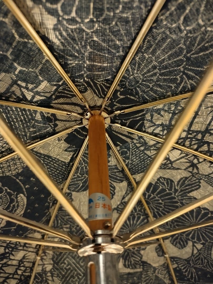 新品　藍染布地の日傘　麻　白木手元 　日本製　長傘　和傘