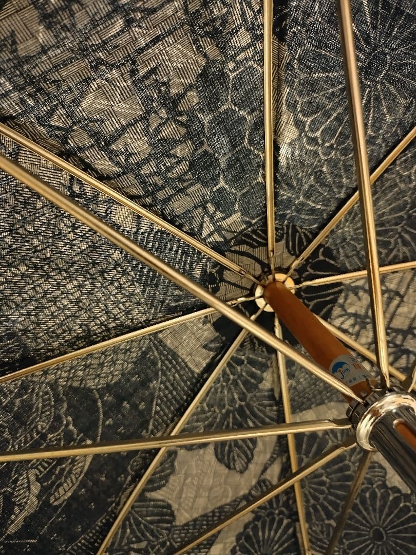 新品　藍染布地の日傘　麻　白木手元 　日本製　長傘　和傘