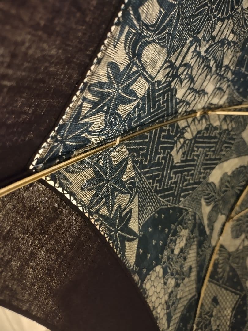 新品　藍染布地の日傘　麻　白木手元 　日本製　長傘　和傘