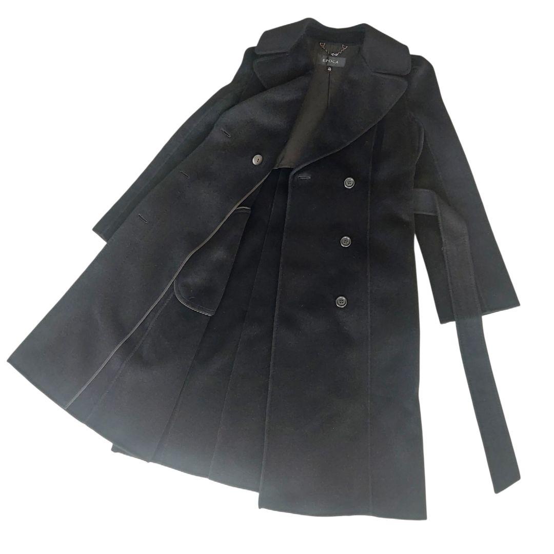 美品✨EPOCA アンゴラカシミヤウールコート　40 ベルト　Aライン　黒
