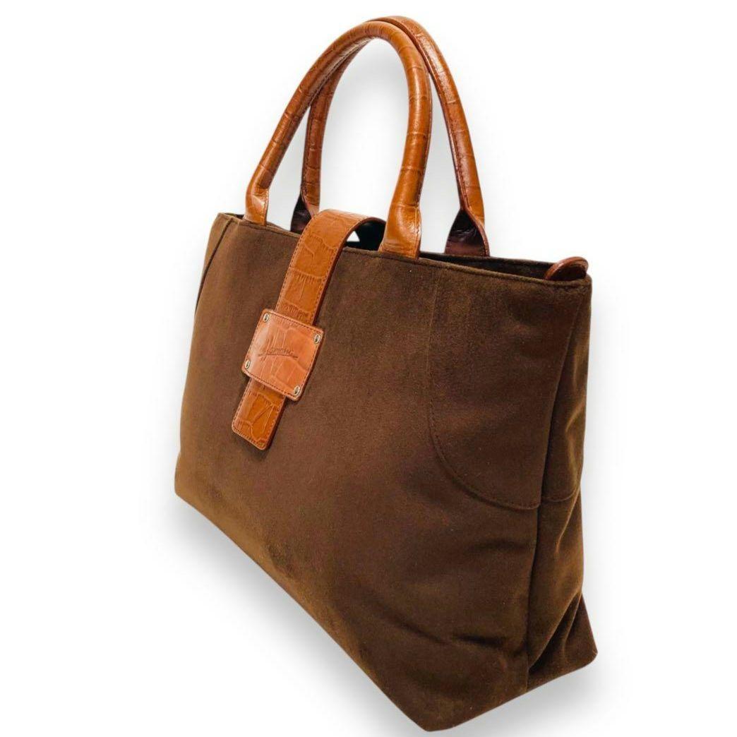 【未使用】濱野皮革工藝 HAMANO ハマノ ハンドバッグ スエード クロコA4