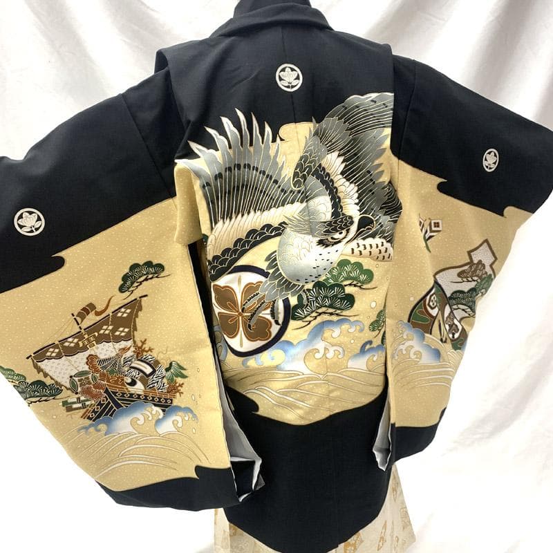 505ab13■七五三 五歳 男児 着物&羽織&袴&角帯 五つ紋■状態良好