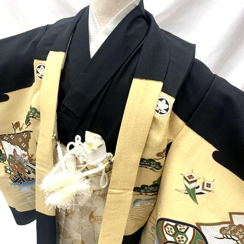 505ab13■七五三 五歳 男児 着物&羽織&袴&角帯 五つ紋■状態良好