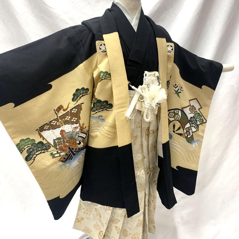 505ab13■七五三 五歳 男児 着物&羽織&袴&角帯 五つ紋■状態良好
