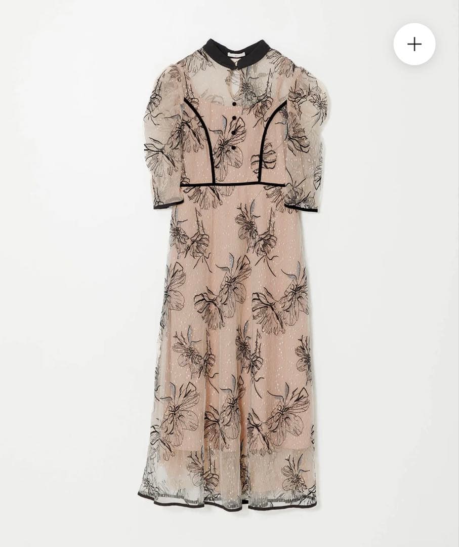 yuu Leja パイピングハイネック花柄ラメレースワンピースドレス オケ