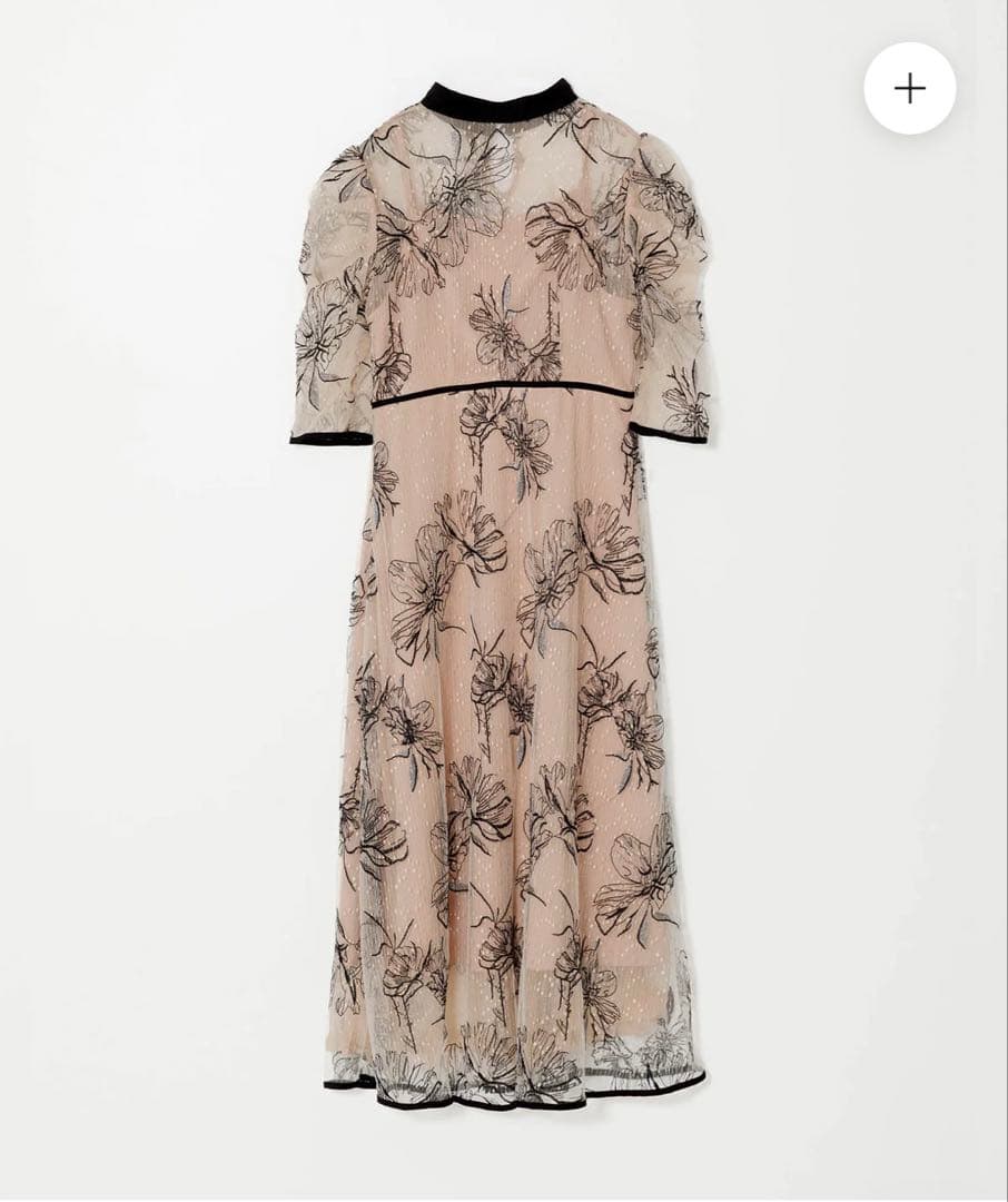 yuu Leja パイピングハイネック花柄ラメレースワンピースドレス オケ