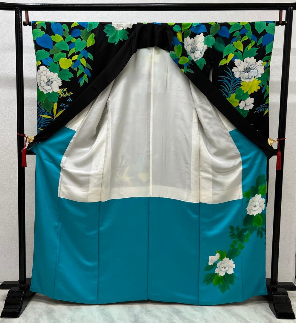 振り袖　フルセット　別誂長襦袢付　珍品　個性的　黒地　パーティー　結婚式　697