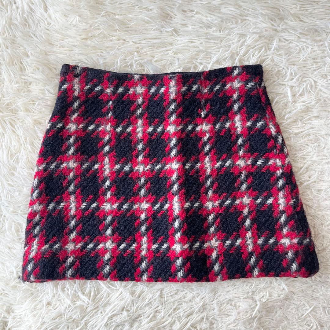 miumiu ミュウミュウ　チェック　ツイード　ニット　ミニ　スカート　36