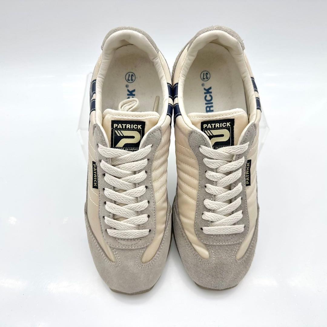 【美品】パトリック マラソン ベージュ ネイビー スエード メッシュ 23.5