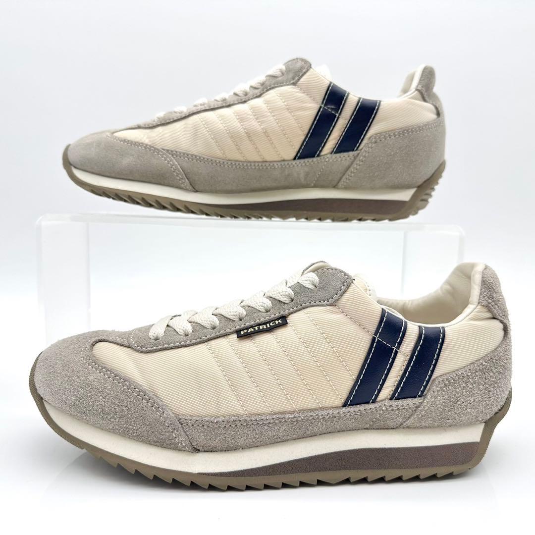 【美品】パトリック マラソン ベージュ ネイビー スエード メッシュ 23.5