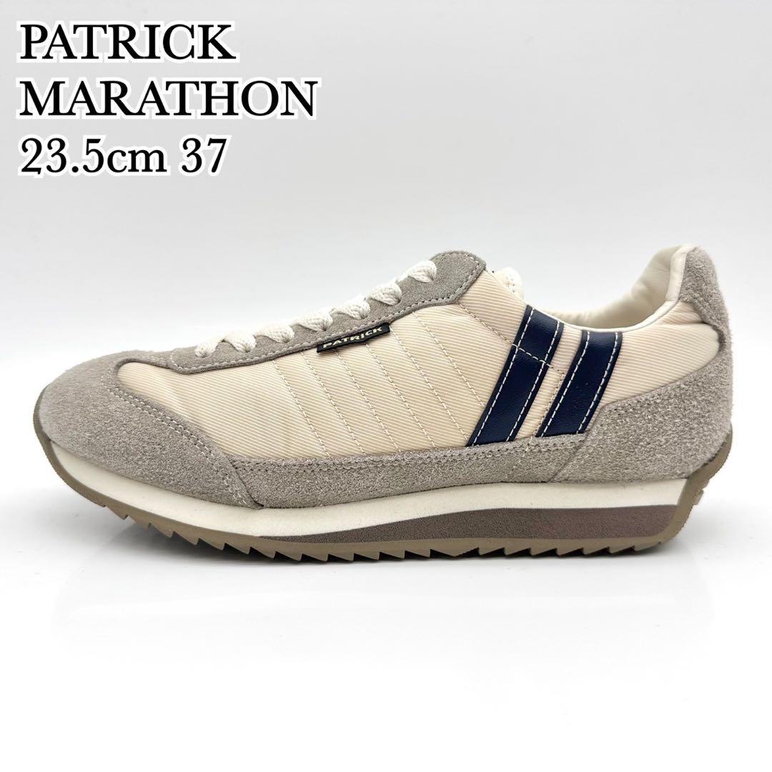 【美品】パトリック マラソン ベージュ ネイビー スエード メッシュ 23.5