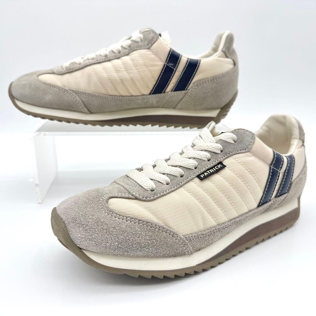 【美品】パトリック マラソン ベージュ ネイビー スエード メッシュ 23.5