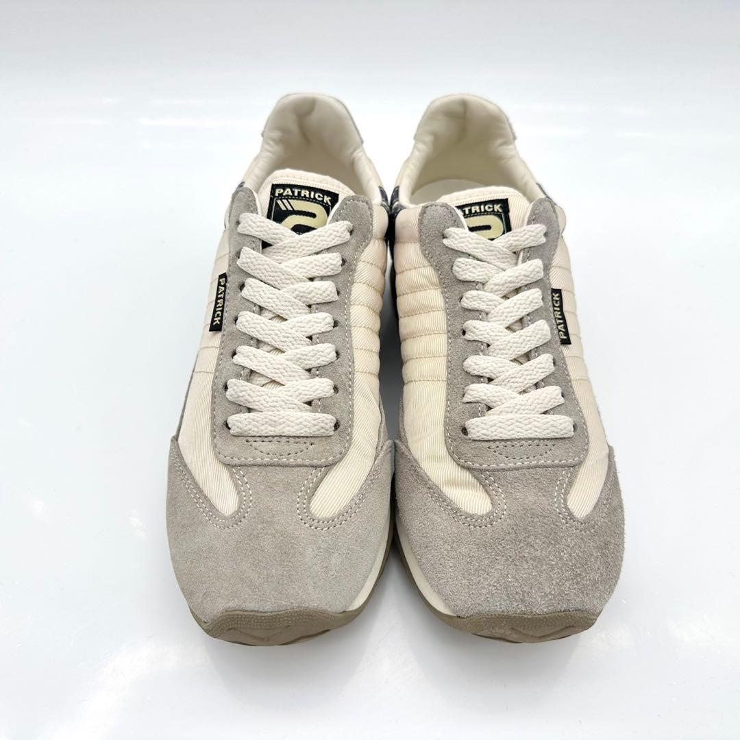 【美品】パトリック マラソン ベージュ ネイビー スエード メッシュ 23.5