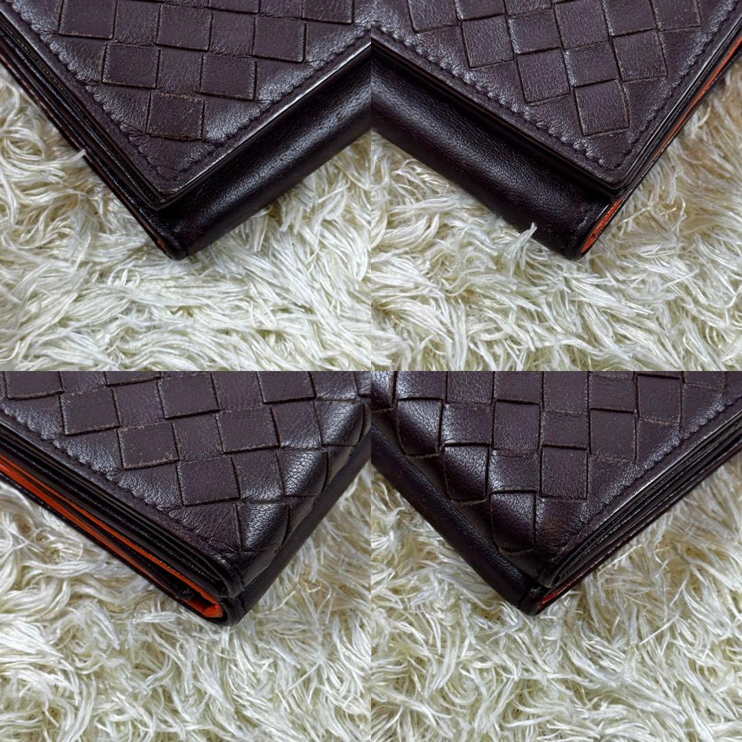 希少✨ボッテガヴェネタ　三つ折り財布　イントレチャート　バイカラー　ブラウン