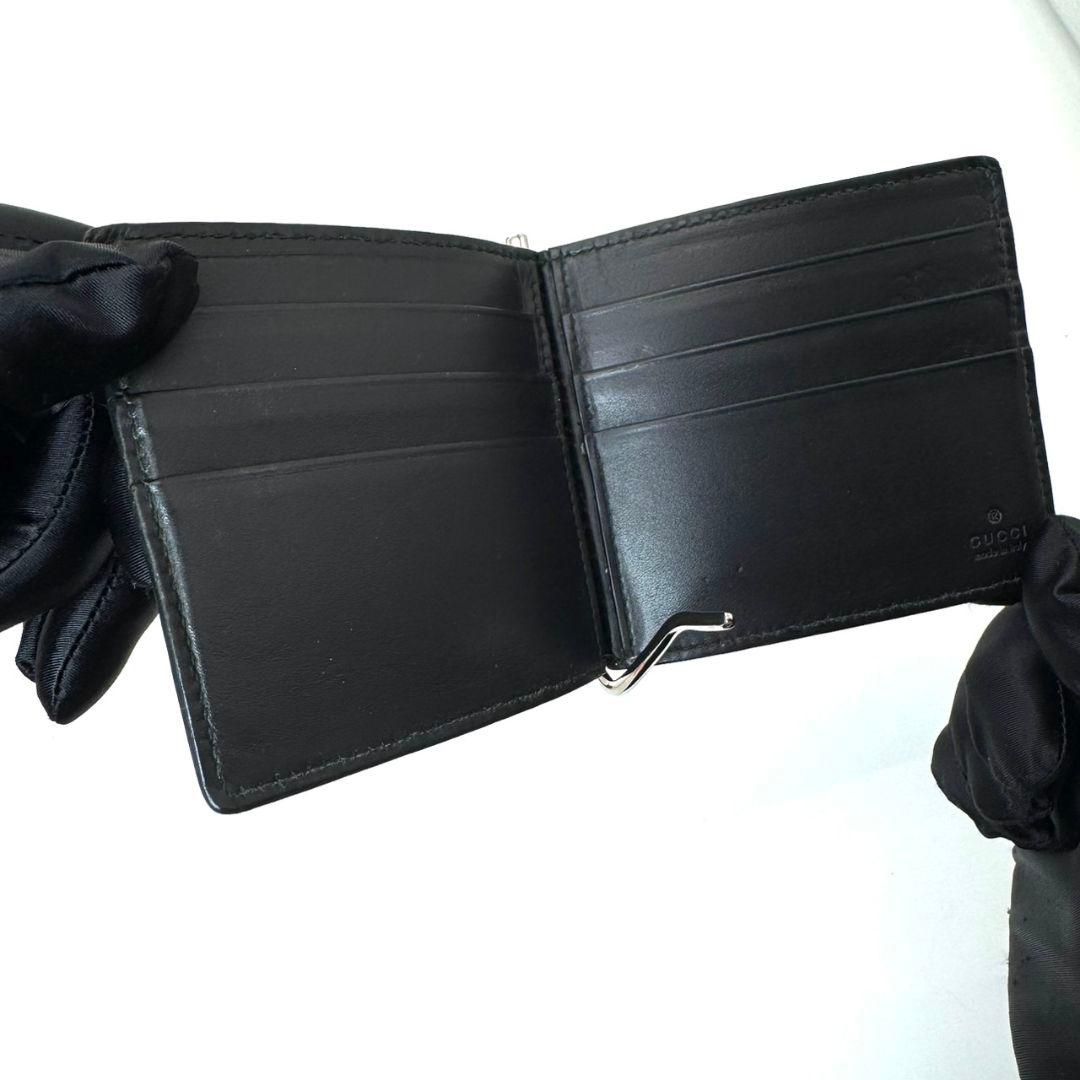 良品 グッチ シマ マネークリップ 財布 カード レザー 黒 ブラック GG