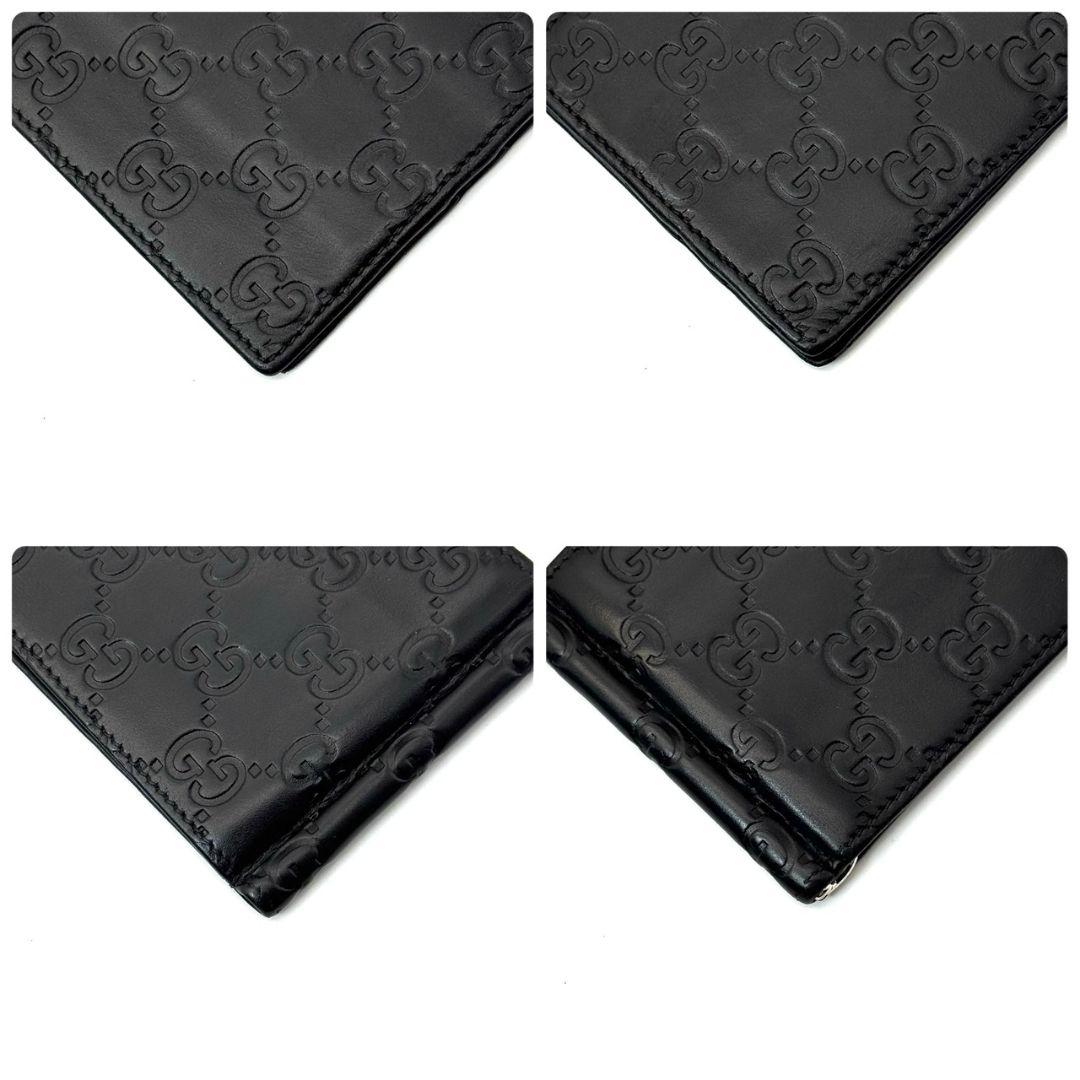 良品 グッチ シマ マネークリップ 財布 カード レザー 黒 ブラック GG