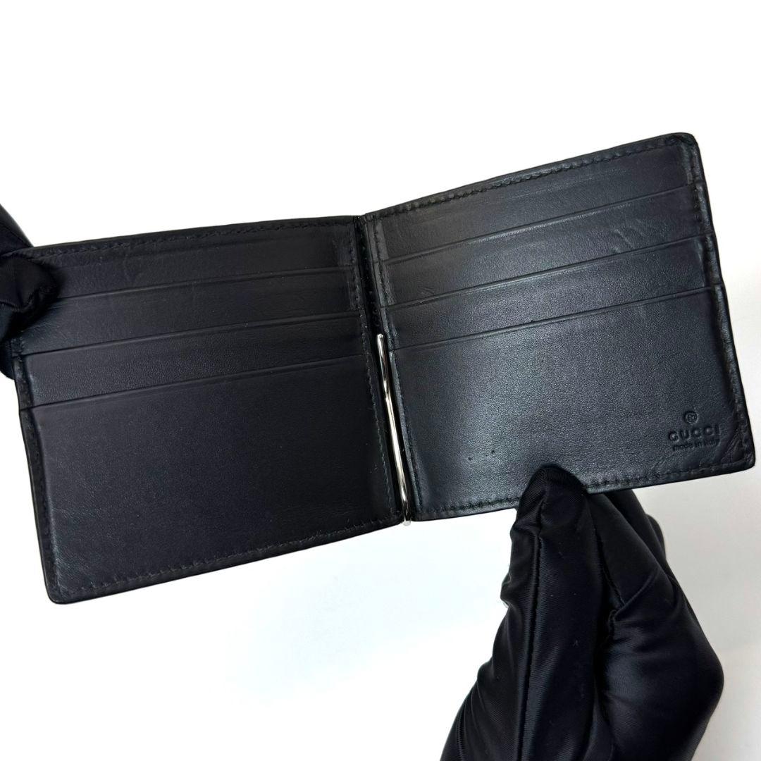 良品 グッチ シマ マネークリップ 財布 カード レザー 黒 ブラック GG
