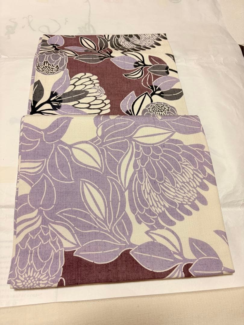 名古屋帯 花柄 紫と白 シルク開き仕立て