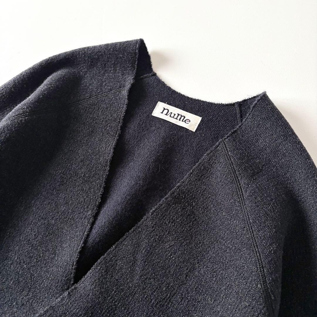nume　ヌメ　ウール100%　ノーカラー　ニット　ロングコート　カーディガン