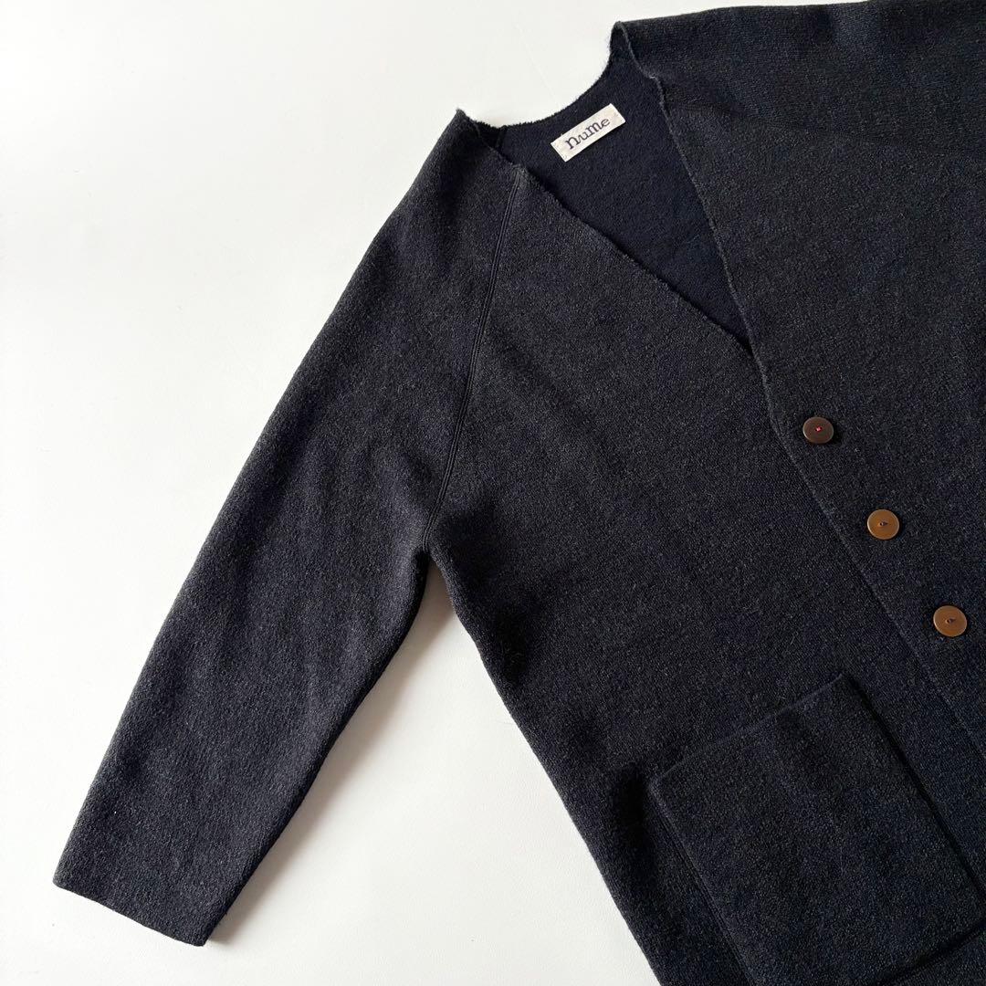 nume　ヌメ　ウール100%　ノーカラー　ニット　ロングコート　カーディガン