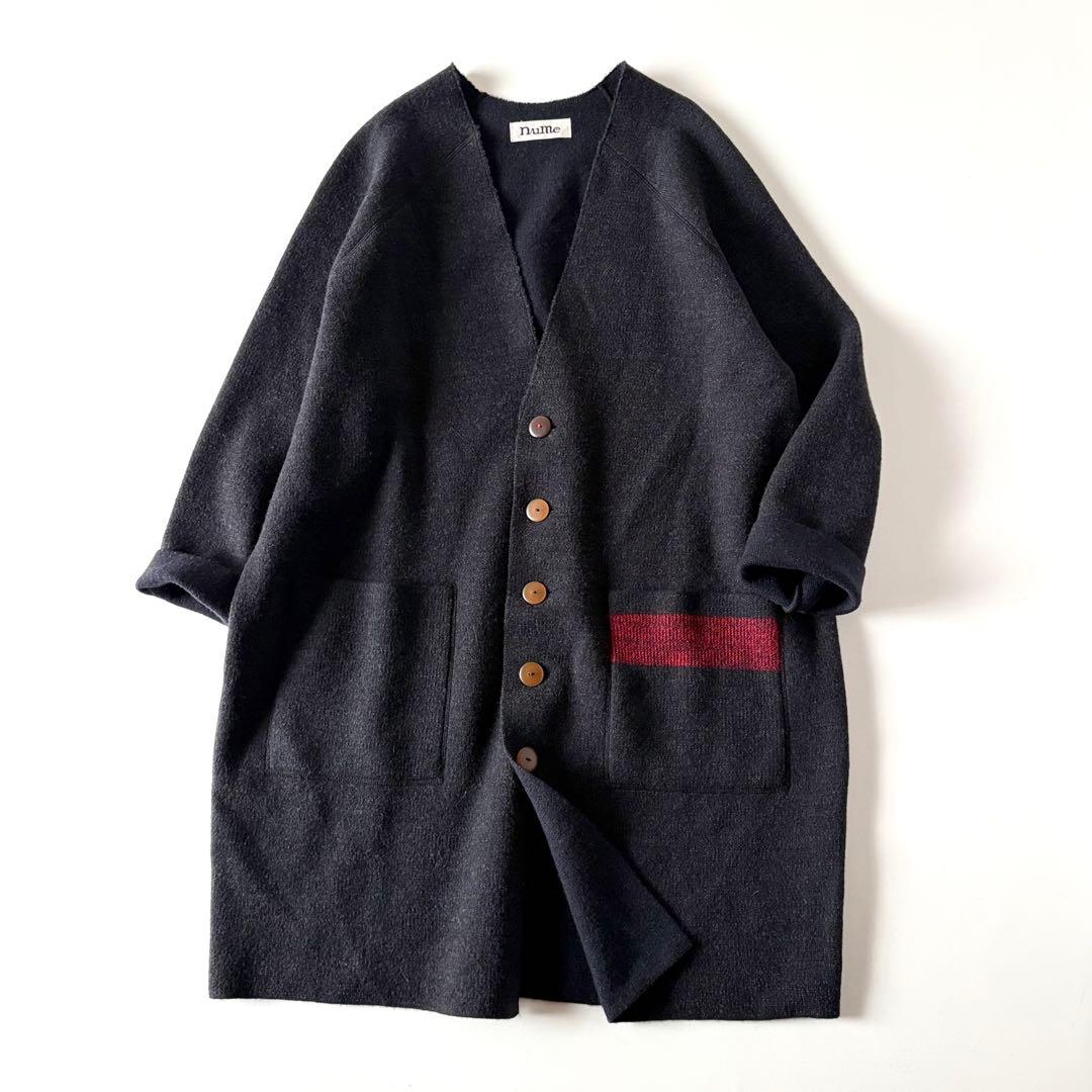 nume　ヌメ　ウール100%　ノーカラー　ニット　ロングコート　カーディガン