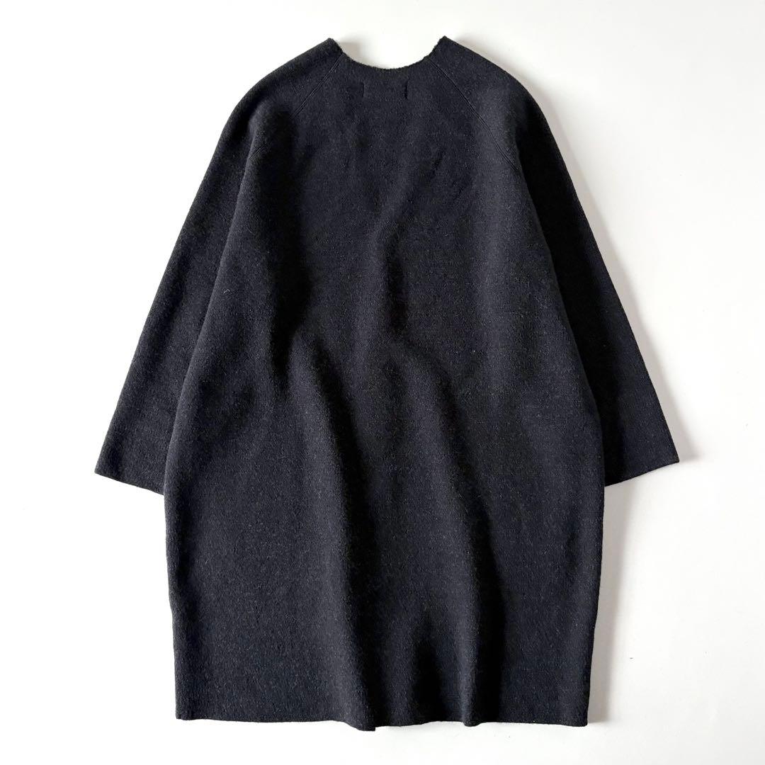 nume　ヌメ　ウール100%　ノーカラー　ニット　ロングコート　カーディガン