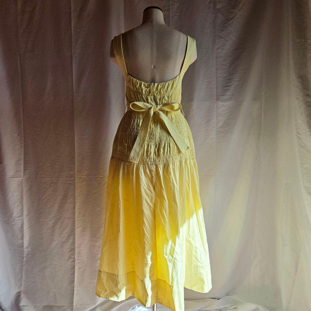 セルフポートレート ブライトイエロー ノースリーブ ミディドレス