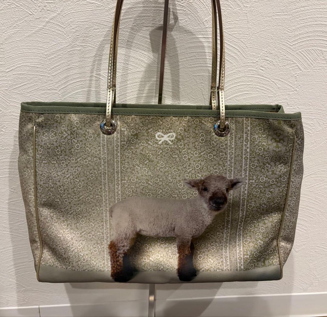 Alier様美品アニヤハインドマーチ羊トートバッグ花柄フラワーゴールドグリーン