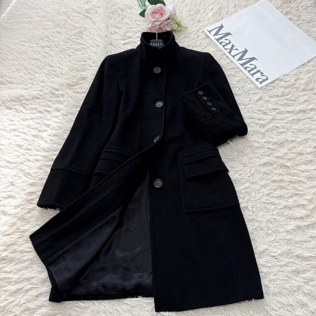 Max&Co 大きいサイズ　アンゴラ混スタンドカラーロングコート　42 ブラック