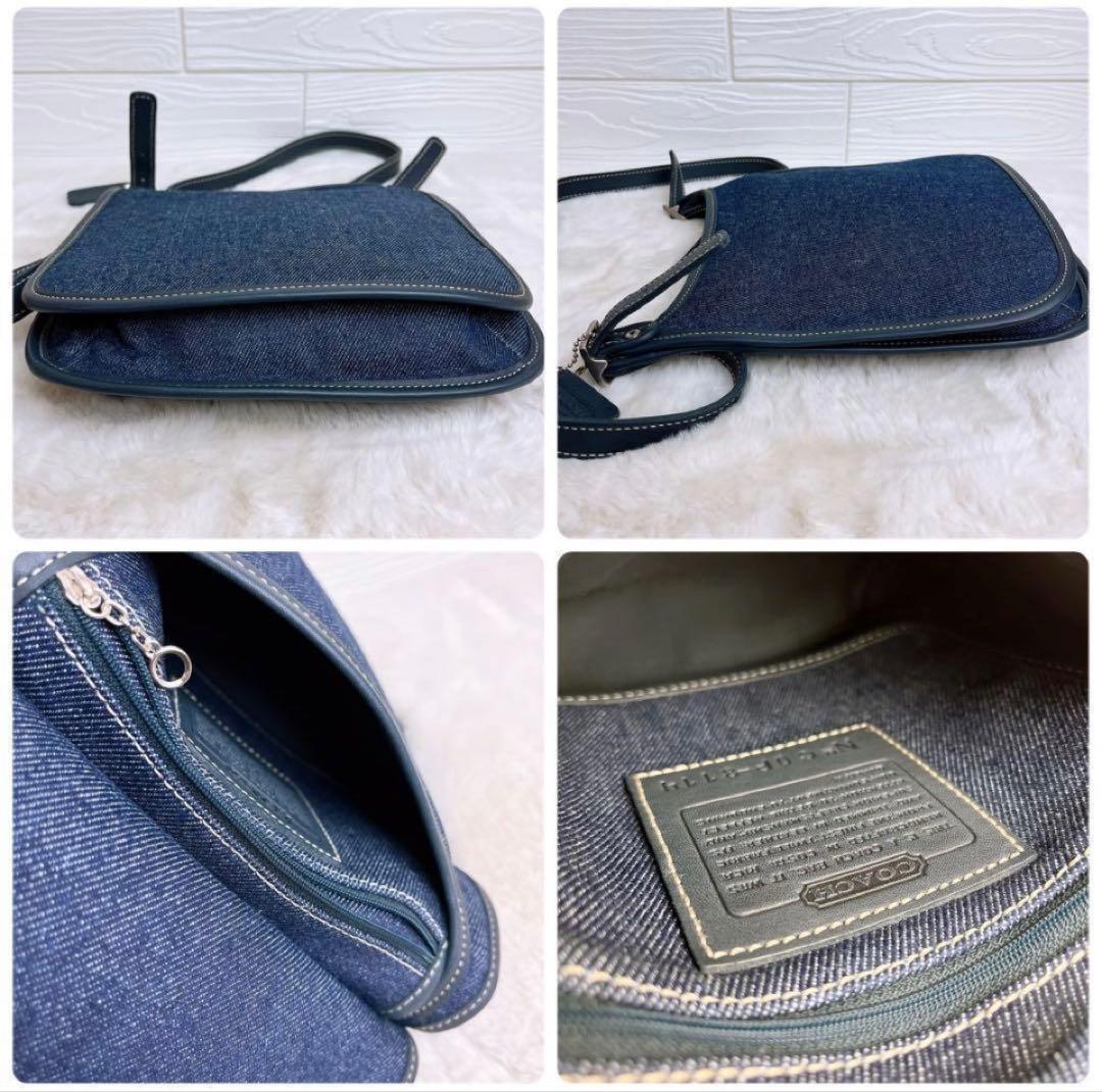 COACHコーチ ショルダーバッグ デニムブルー キャンバスチャーム付.