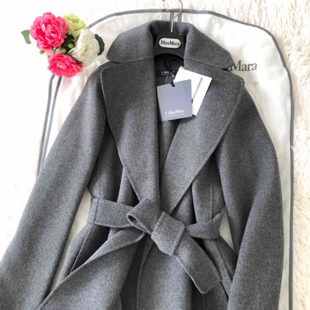 新品タグ付【'S MAX MARA】42クチートアマーノグレーベルテッドシルク