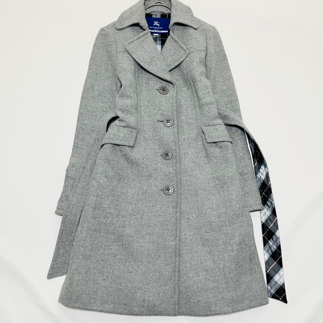 美品✨バーバリーブルーレーベル　ベルテッドコート　ロング　アンゴラ　チェック