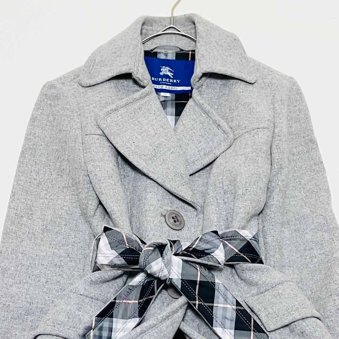 美品✨バーバリーブルーレーベル　ベルテッドコート　ロング　アンゴラ　チェック