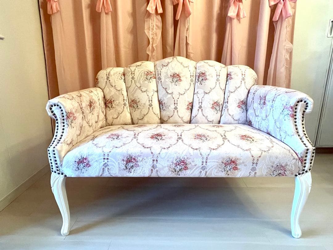 スクレドゥフィーユ ロココ アームチェア 二人掛け ソファ 猫脚 花柄 姫系