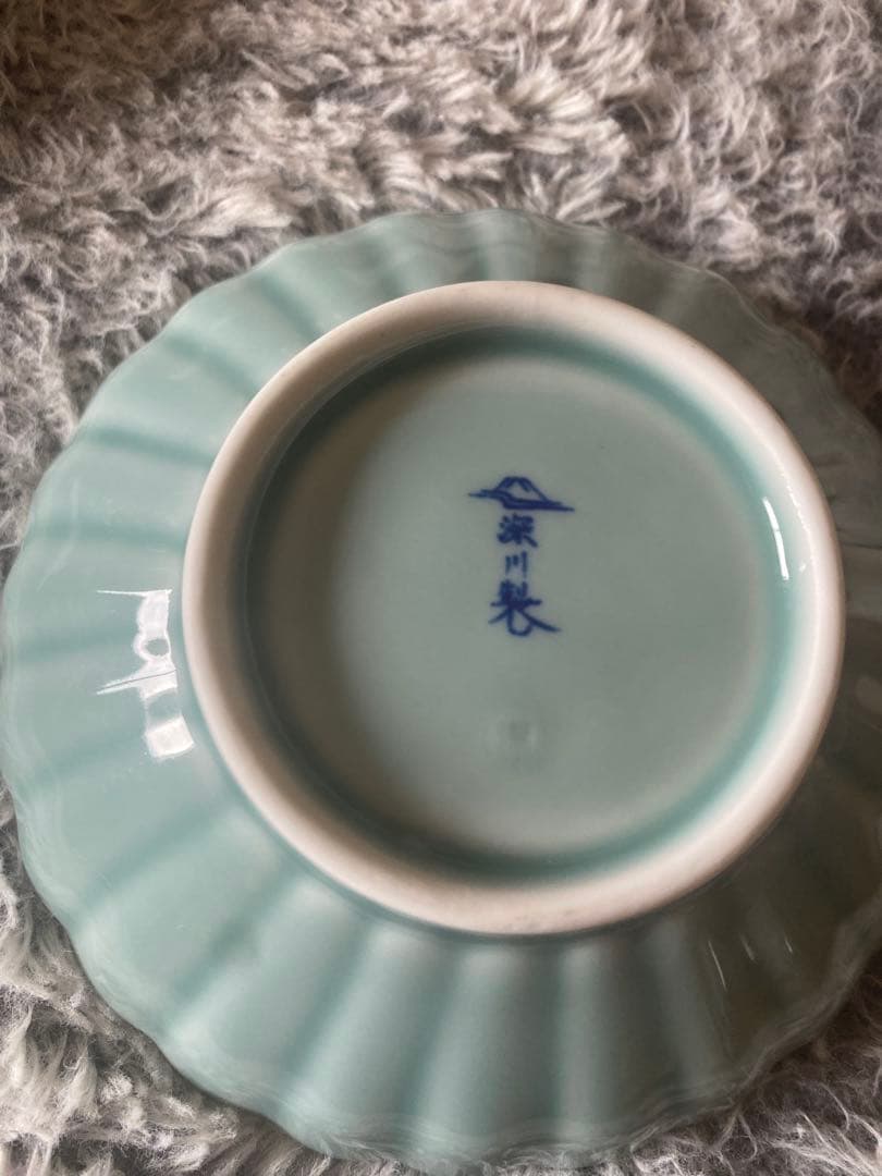 深川製磁　青磁菊割子付け揃　皿5客