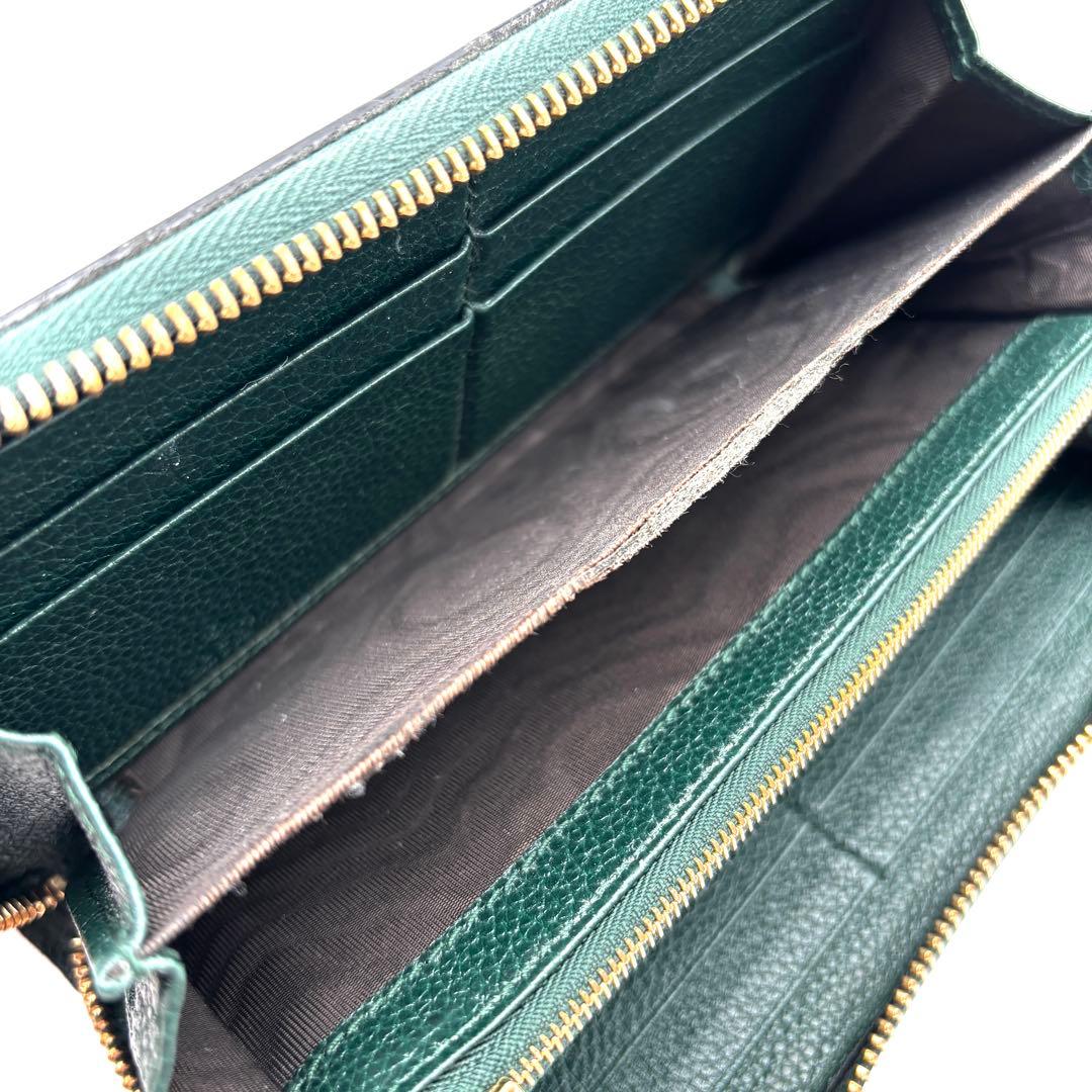 正規品 グッチ ズゥミ 長財布 ラウンドファスナー 緑 レザー ゴールド金具