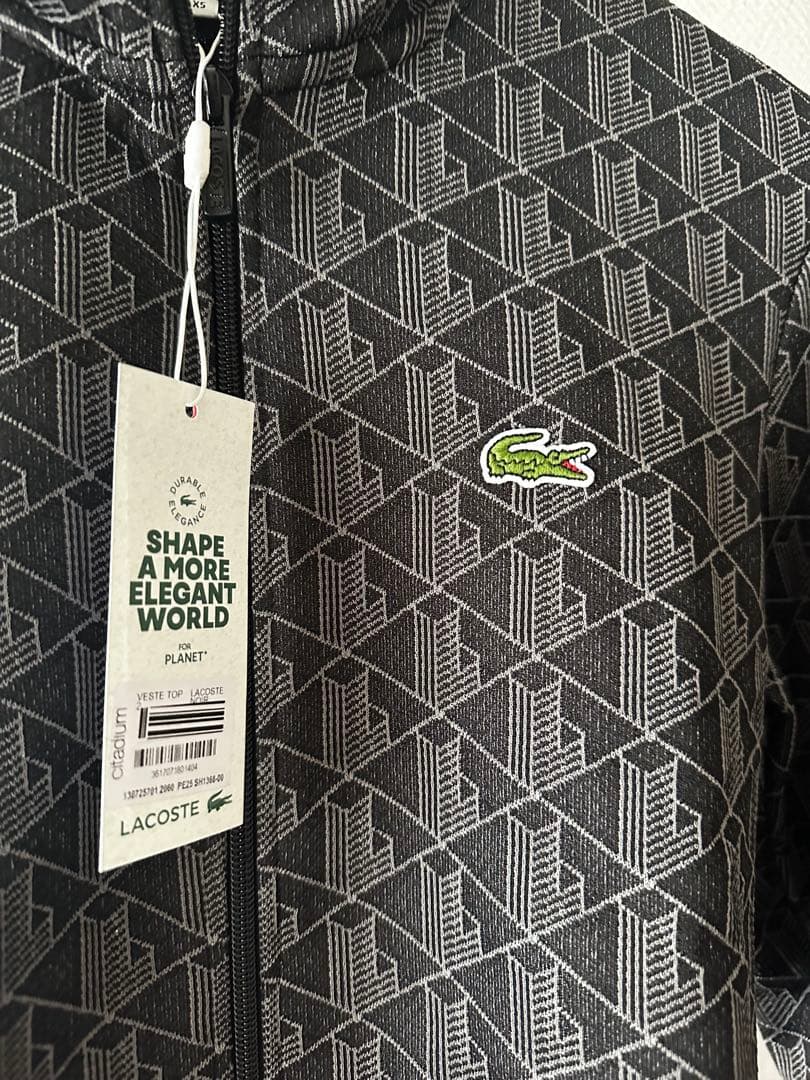 LACOSTE モノグラム ジャカード トラックジャケット XSブラック