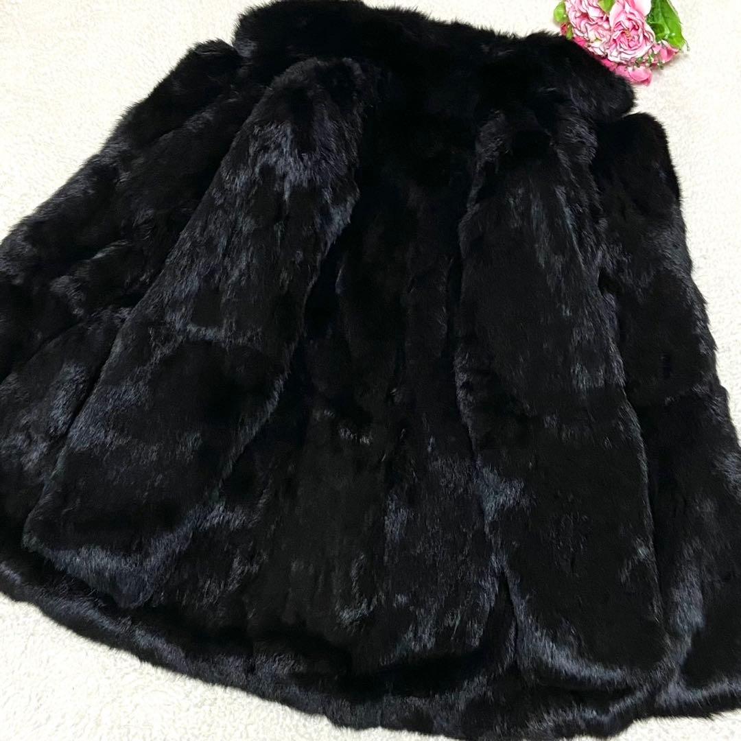 【美品】本毛皮 ラビットファー コート サイズM相当 ブラック