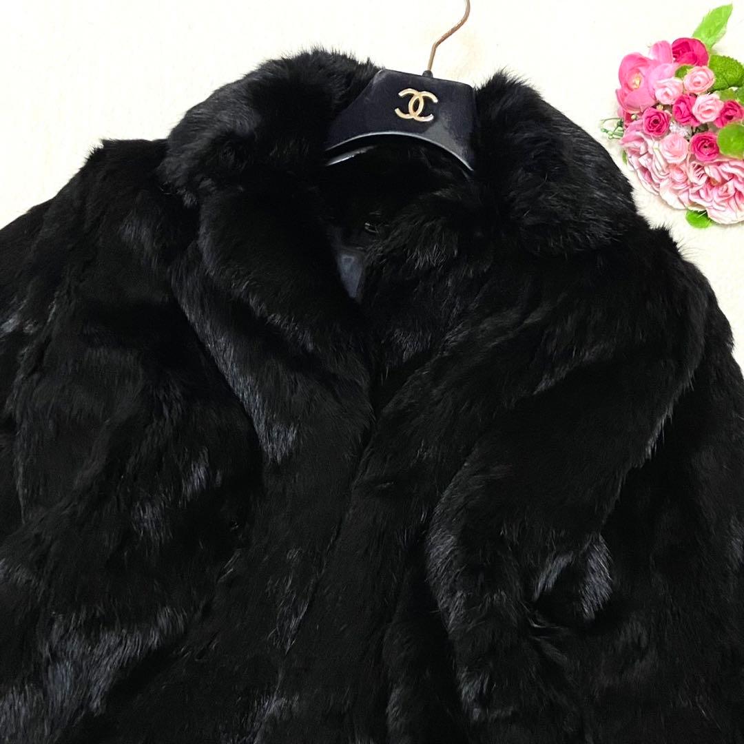 【美品】本毛皮 ラビットファー コート サイズM相当 ブラック