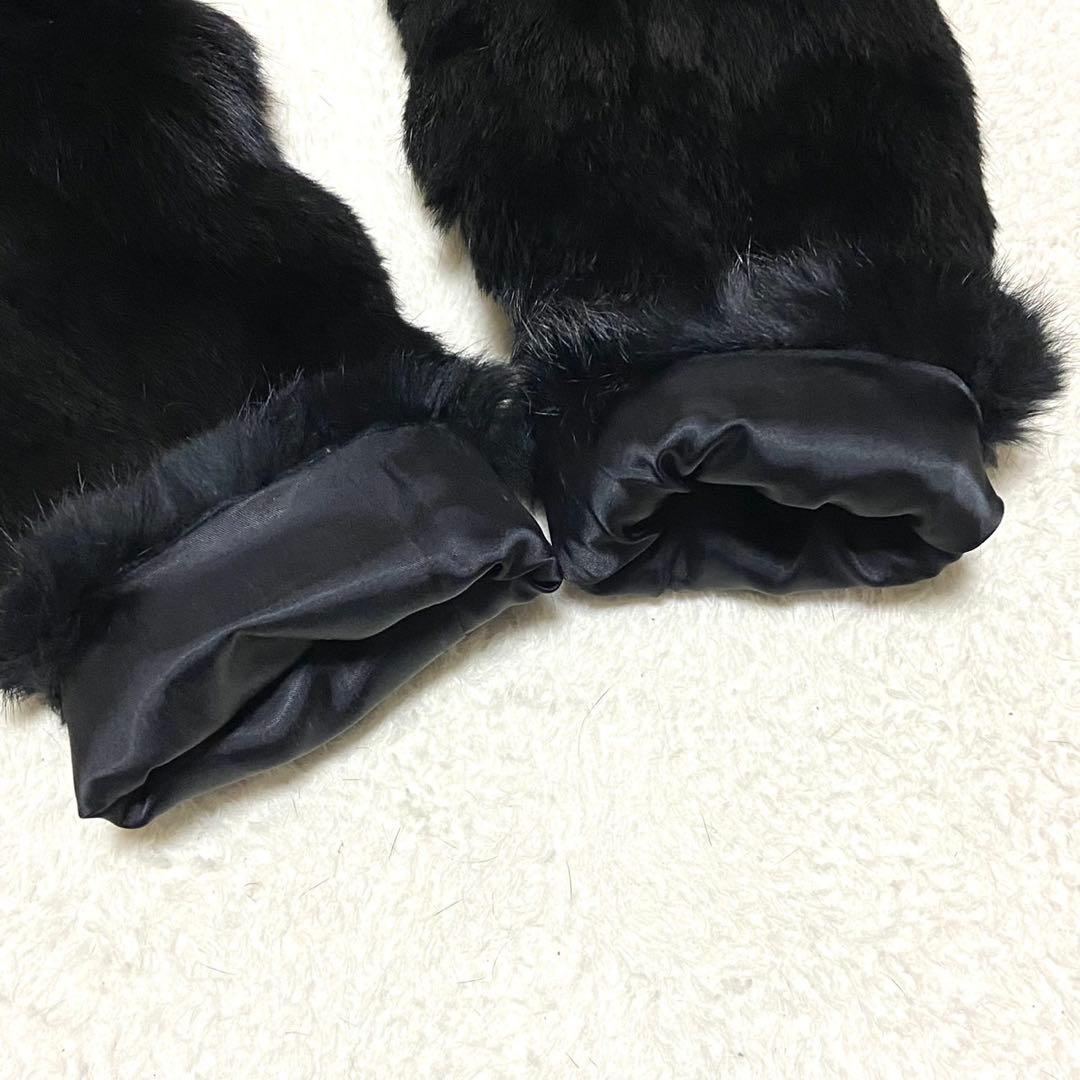【美品】本毛皮 ラビットファー コート サイズM相当 ブラック