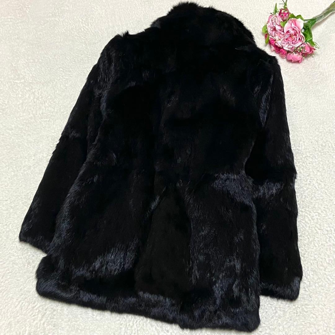 【美品】本毛皮 ラビットファー コート サイズM相当 ブラック