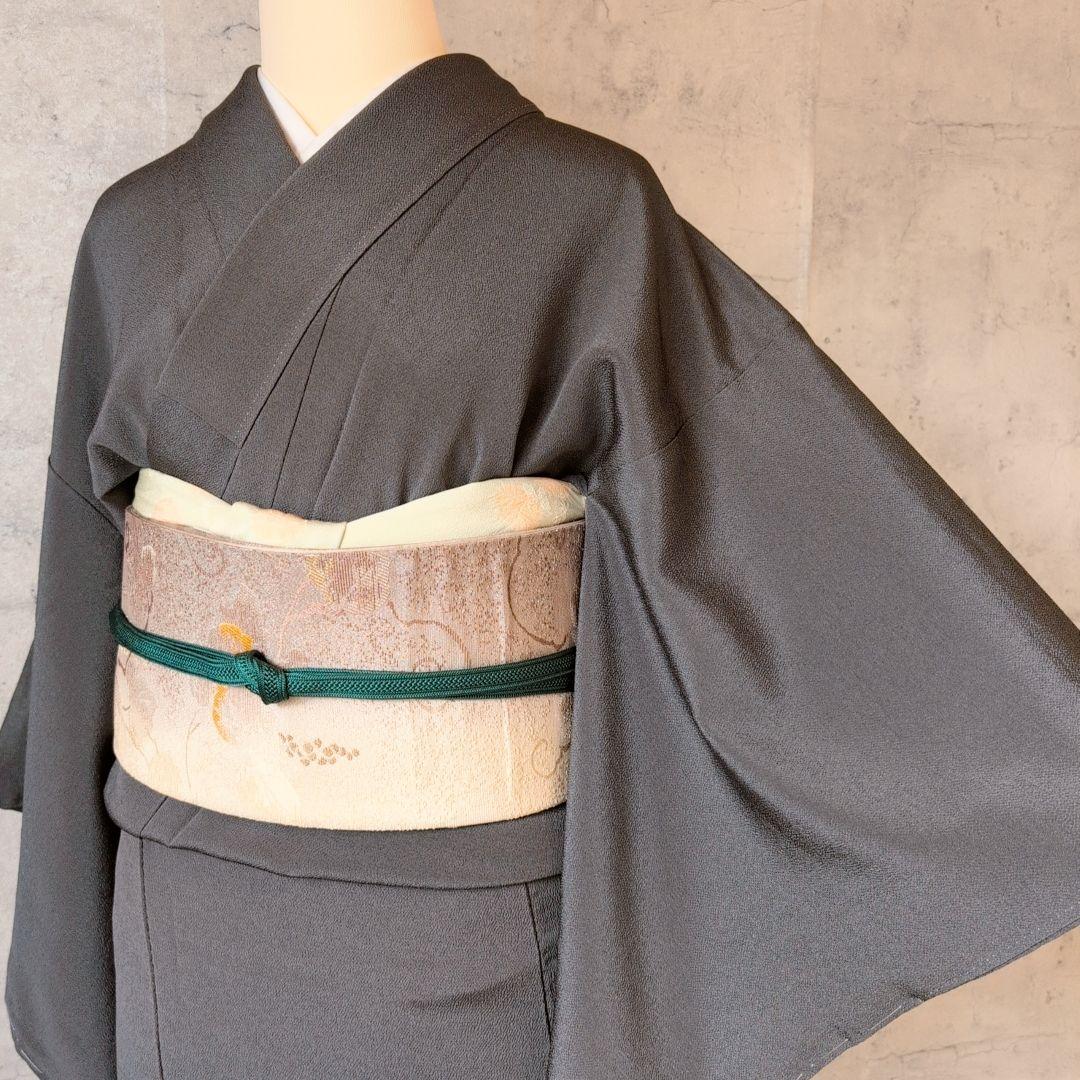 訪問着単品　着物　正絹　墨黒グレー　竹林　竹藪　クール　F1